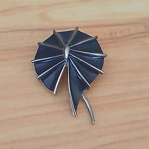Retro Navy blue Silver Toned Parasol Brooch Final Drop